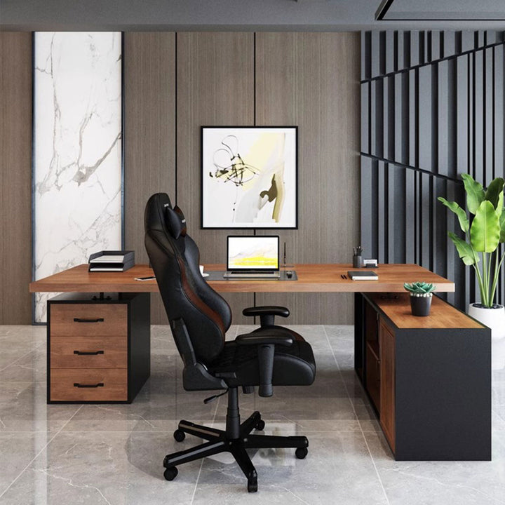 Rustic Solid Wood Study Table with Cabinet Present Them