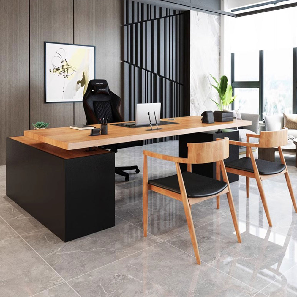 Rustic Solid Wood Study Table with Cabinet Present Them