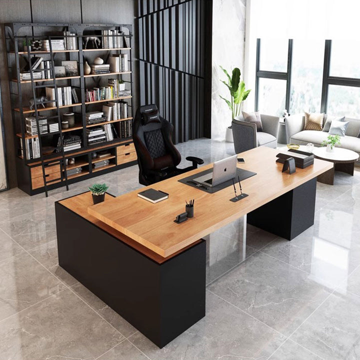 Rustic Solid Wood Study Table with Cabinet Present Them