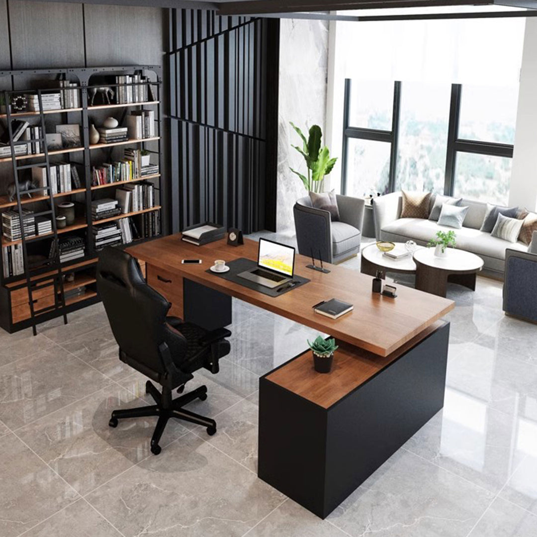 Rustic Solid Wood Study Table with Cabinet Present Them