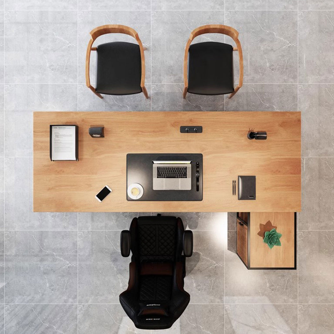 Rustic Solid Wood Study Table with Cabinet Present Them