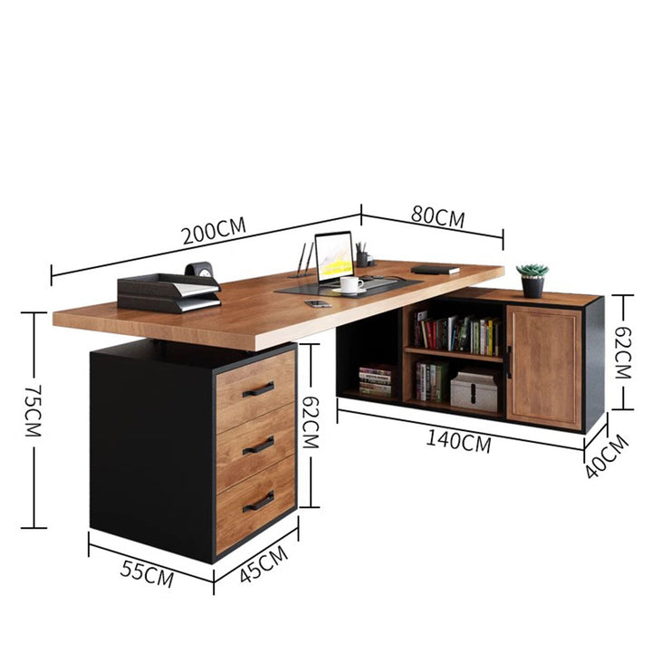 Rustic Solid Wood Study Table with Cabinet Present Them