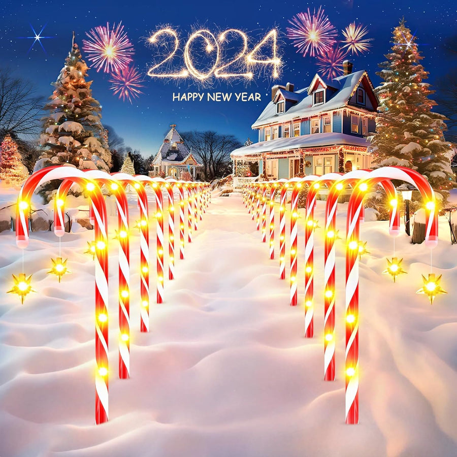 Solar Candy Cane Outdoor Yard - Christmas Version (24 Pack) Masdio