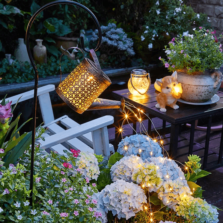 Solar Glowing Fairy Watering Can Light Present Them