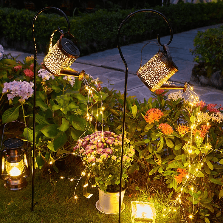 Solar Glowing Fairy Watering Can Light Present Them