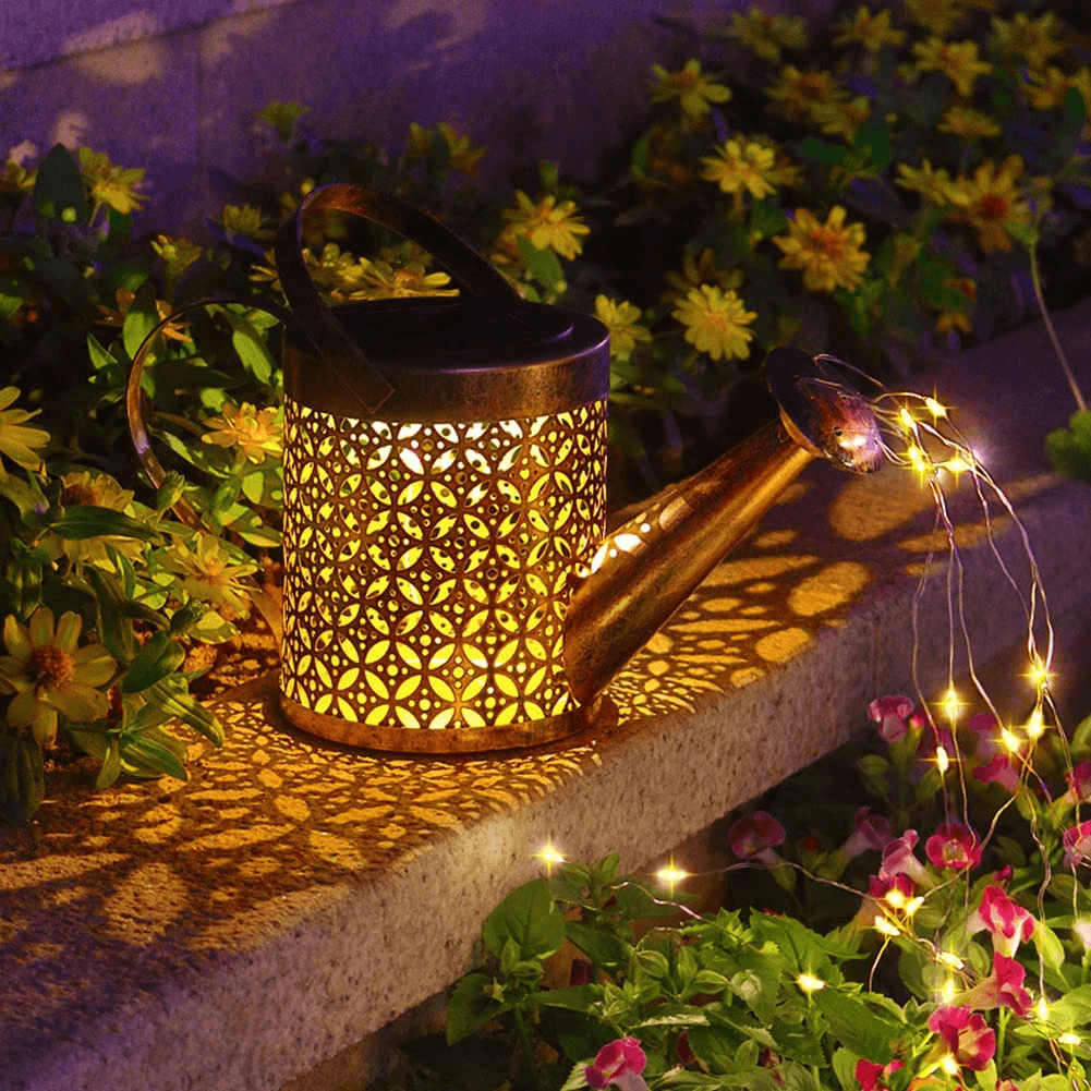 Solar Glowing Fairy Watering Can Light Present Them