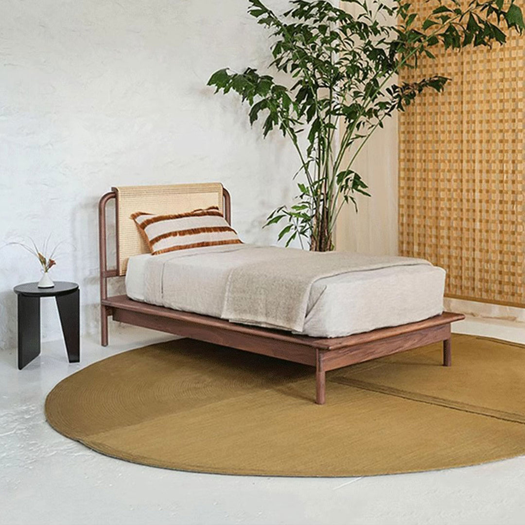 Solid Wood Bed Frame with Rattan Headboard Present Them