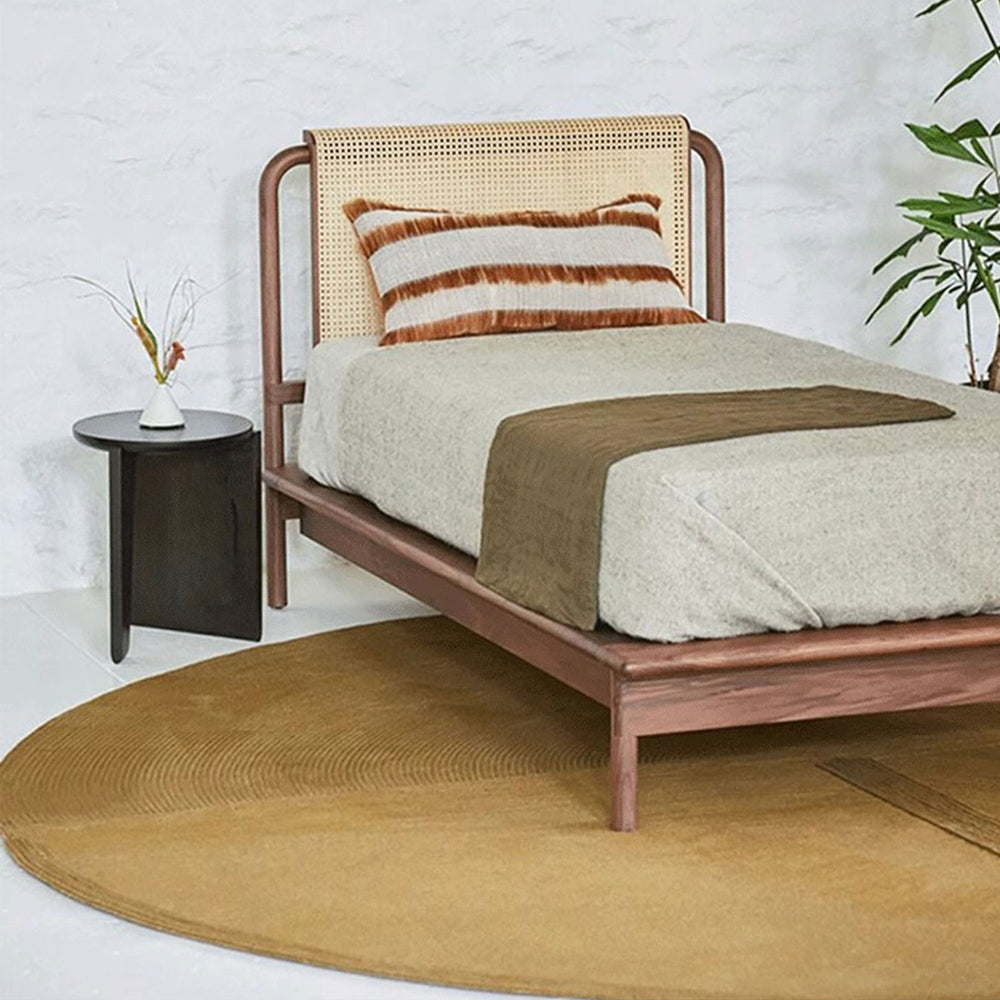 Solid Wood Bed Frame with Rattan Headboard Present Them