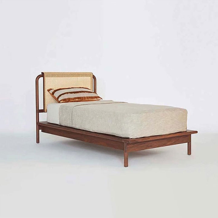 Solid Wood Bed Frame with Rattan Headboard Present Them