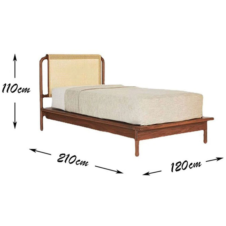 Solid Wood Bed Frame with Rattan Headboard Present Them