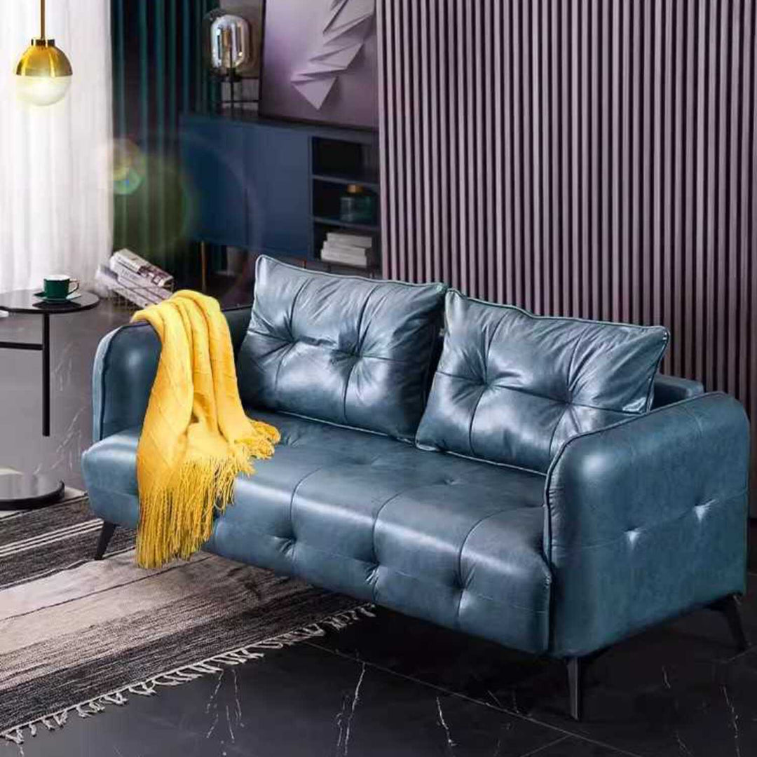 Sophisticated Faux Leather Square Arm Sofa Present Them
