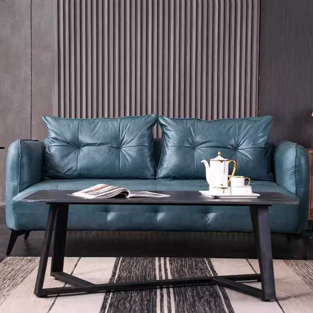 Sophisticated Faux Leather Square Arm Sofa Present Them