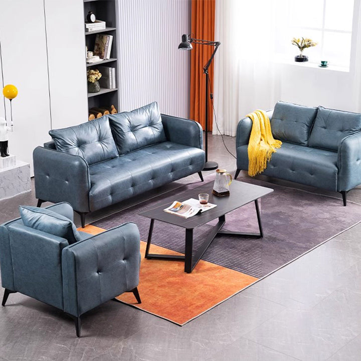 Sophisticated Faux Leather Square Arm Sofa Present Them