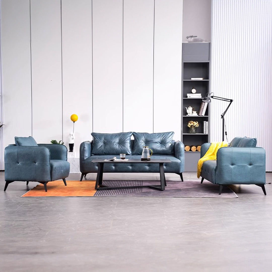 Sophisticated Faux Leather Square Arm Sofa Present Them