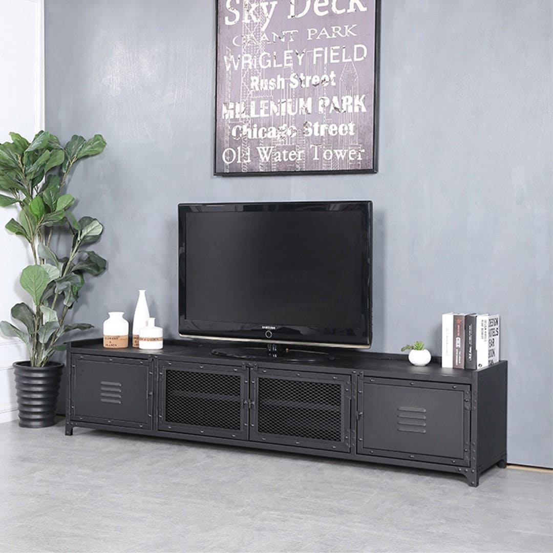 Blake Modern Industrial Metal TV Cabinet Console Present Them