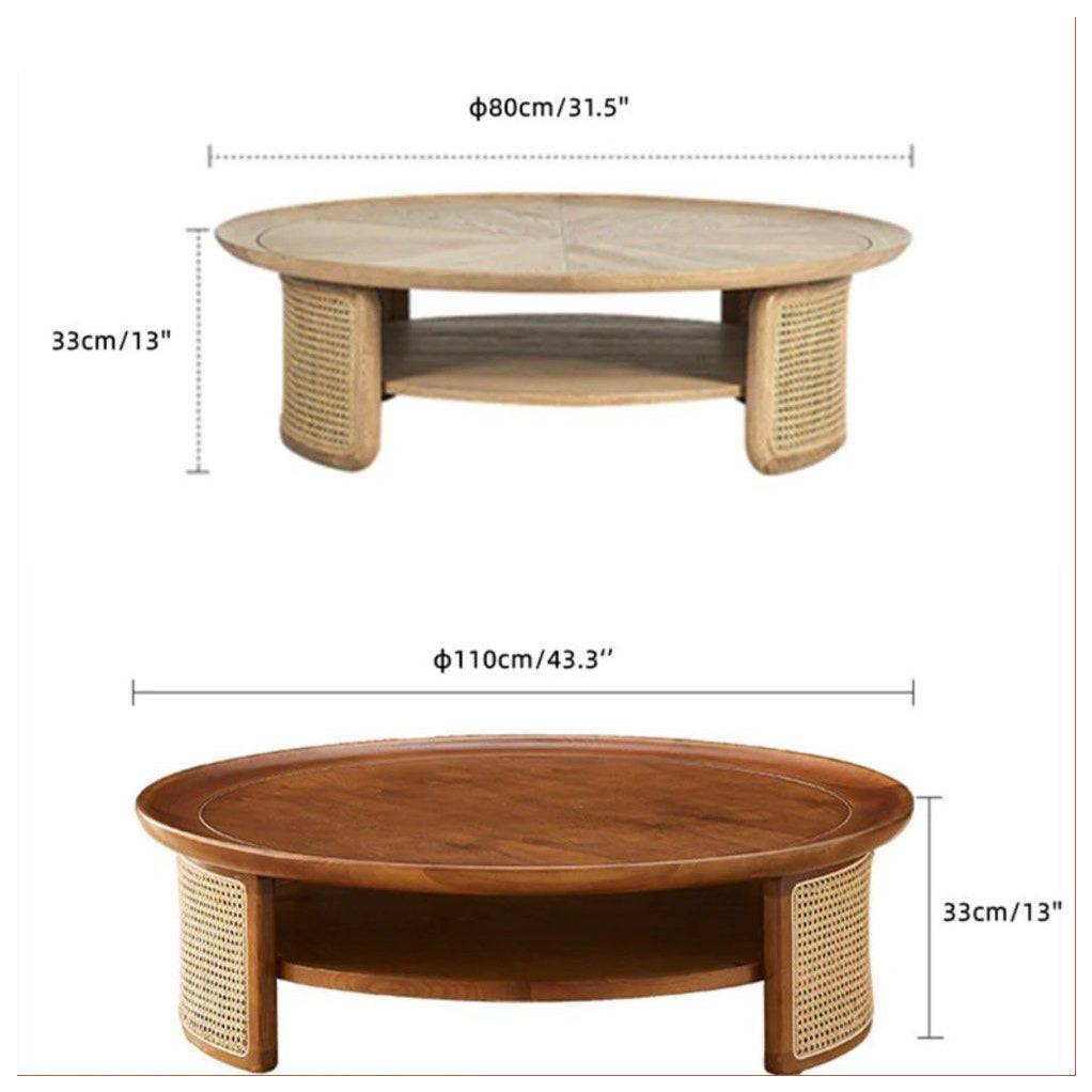 MAS-1246 Masdio Ash Wood Round Coffee Table with Storage Present Them