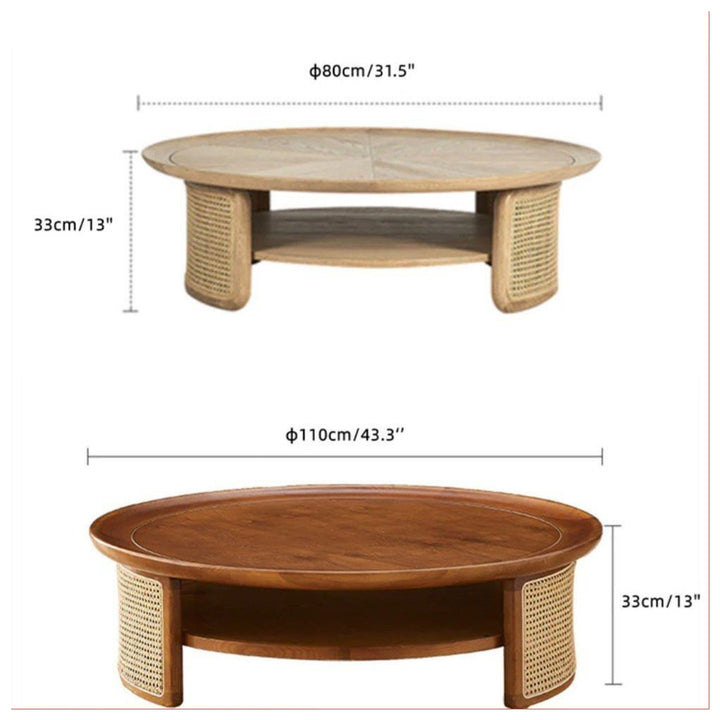 MAS-1246 Masdio Ash Wood Round Coffee Table with Storage Present Them