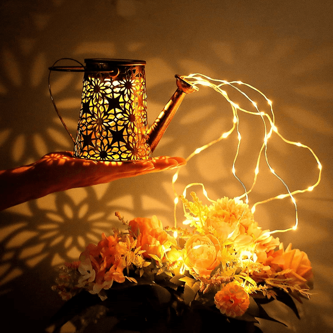 Solar Glowing Fairy Watering Can Light Present Them