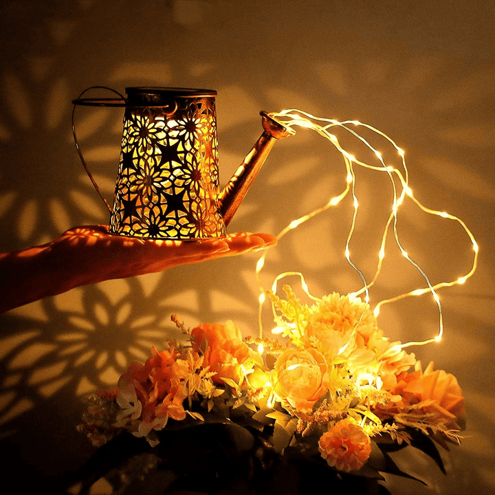 Solar Glowing Fairy Watering Can Light Present Them