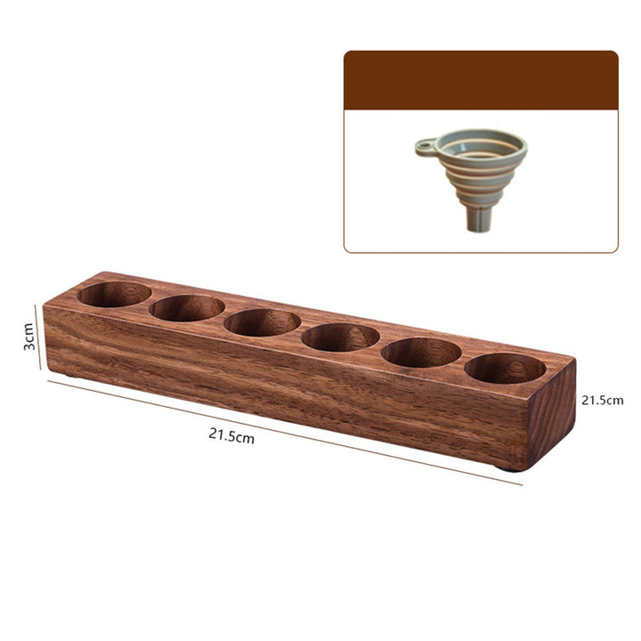 Walnut Wood Coffee Bean Canister Display Stand with High Borosilicate Glass Vials Present Them