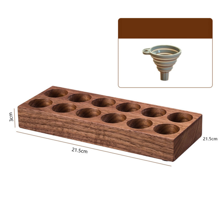 Walnut Wood Coffee Bean Canister Display Stand with High Borosilicate Glass Vials Present Them
