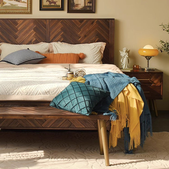 MAS-1961 Masdio Acacia Wood Herringbone Bedframe