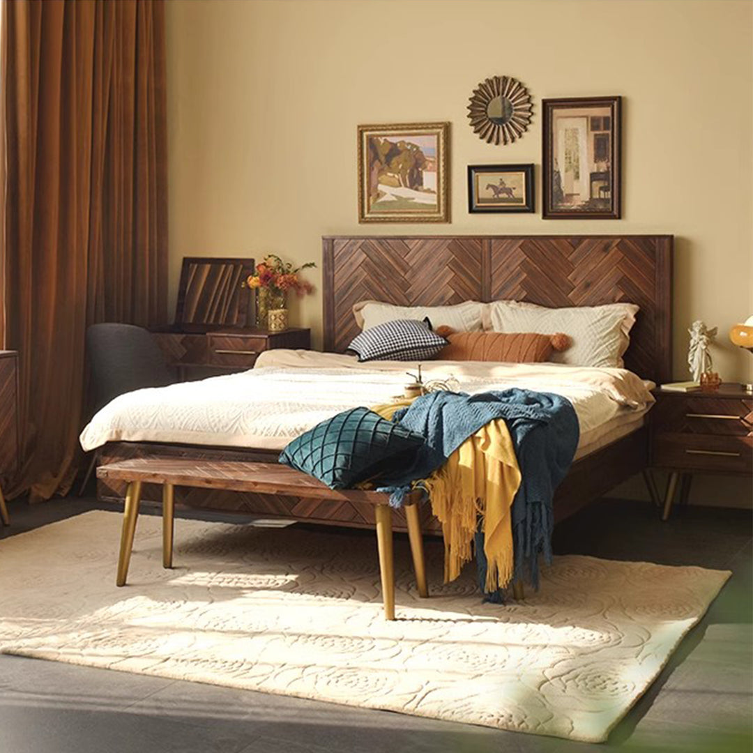 MAS-1961 Masdio Acacia Wood Herringbone Bedframe