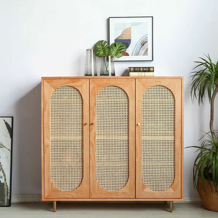 MAS-1421 Masdio 3-Door Shoe Cabinet in Rattan Finish Masdio