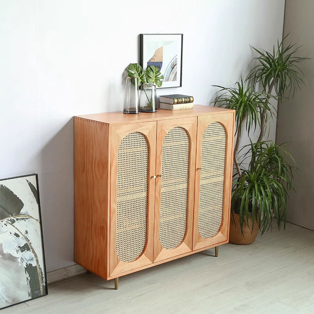 MAS-1421 Masdio 3-Door Shoe Cabinet in Rattan Finish Masdio