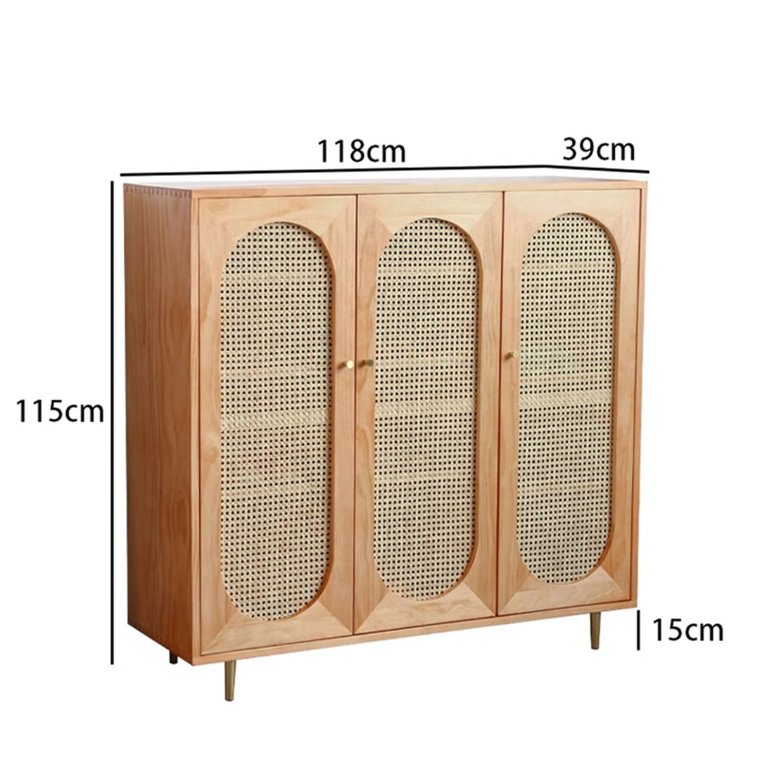 MAS-1421 Masdio 3-Door Shoe Cabinet in Rattan Finish Masdio