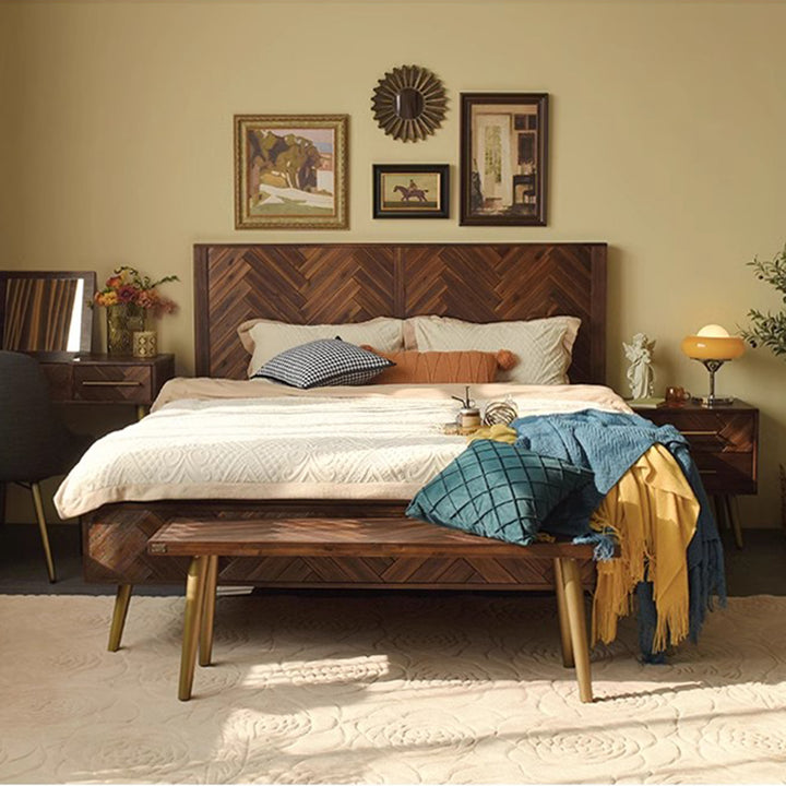 MAS-1961 Masdio Acacia Wood Herringbone Bedframe