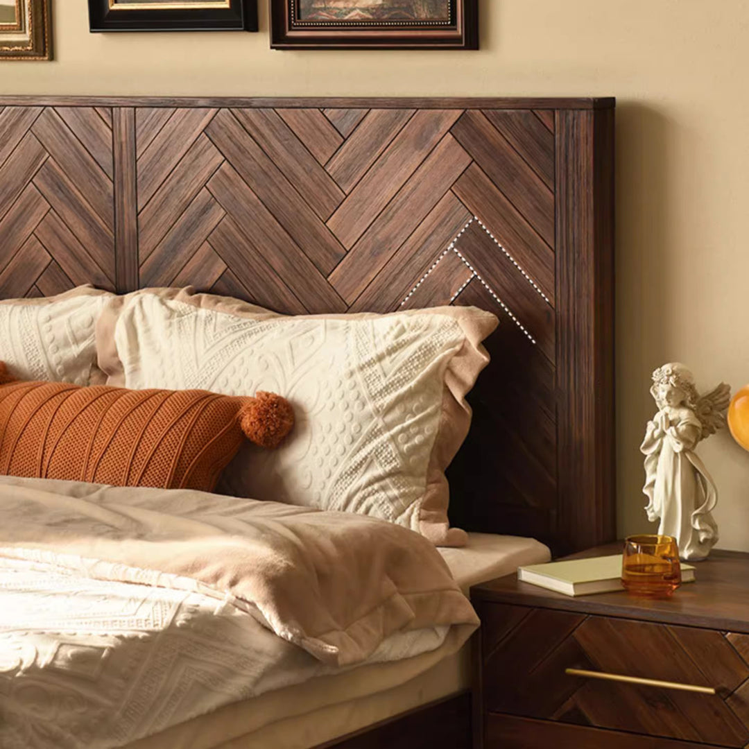 MAS-1961 Masdio Acacia Wood Herringbone Bedframe