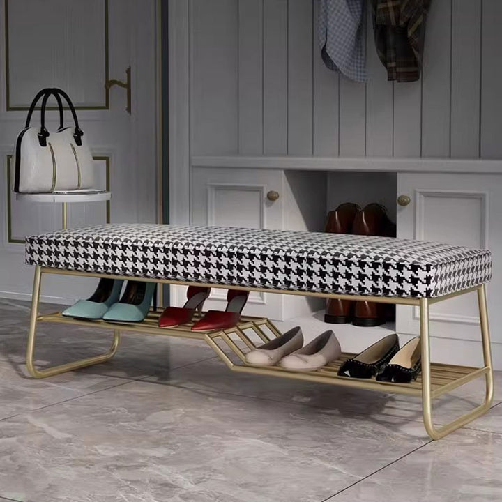 Houndstooth Print Ottoman Shoe Bench