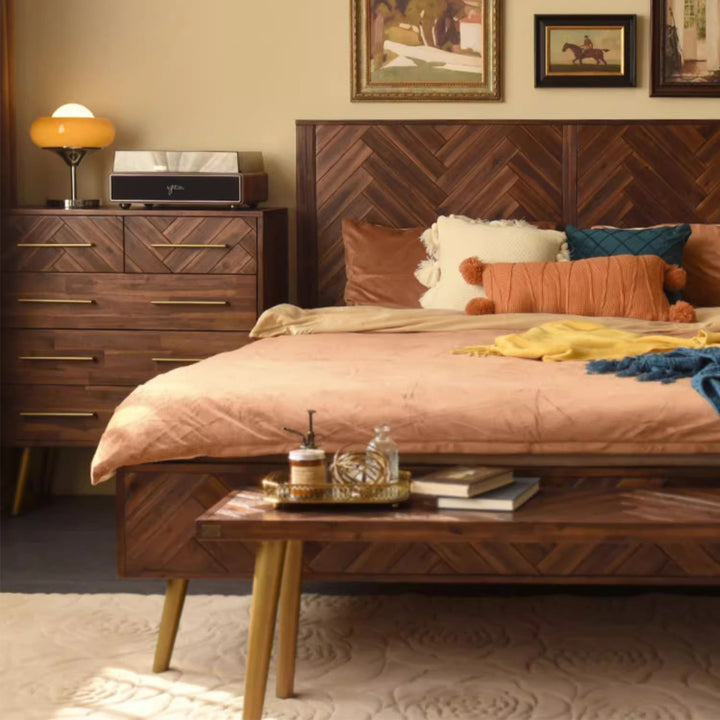 MAS-1961 Masdio Acacia Wood Herringbone Bedframe