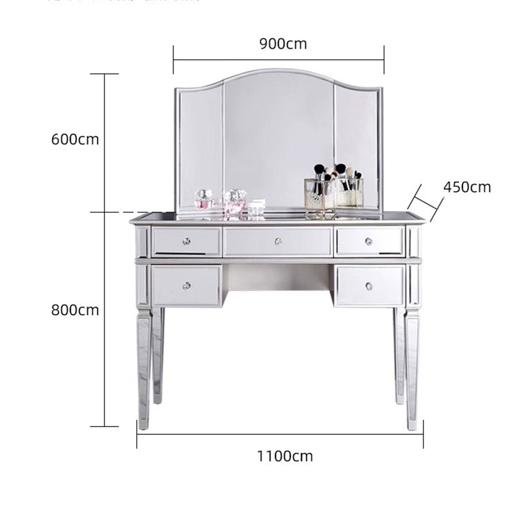 Elegant Mirrored Vanity Set with 5 Drawer Dresser Table, Mirror & Stool