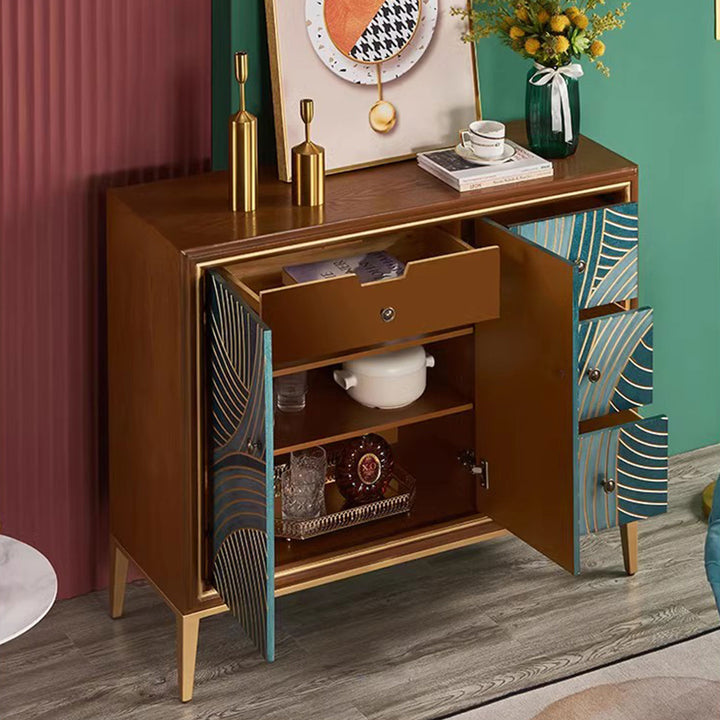 Geometric Wood Carving Sideboard Cabinet