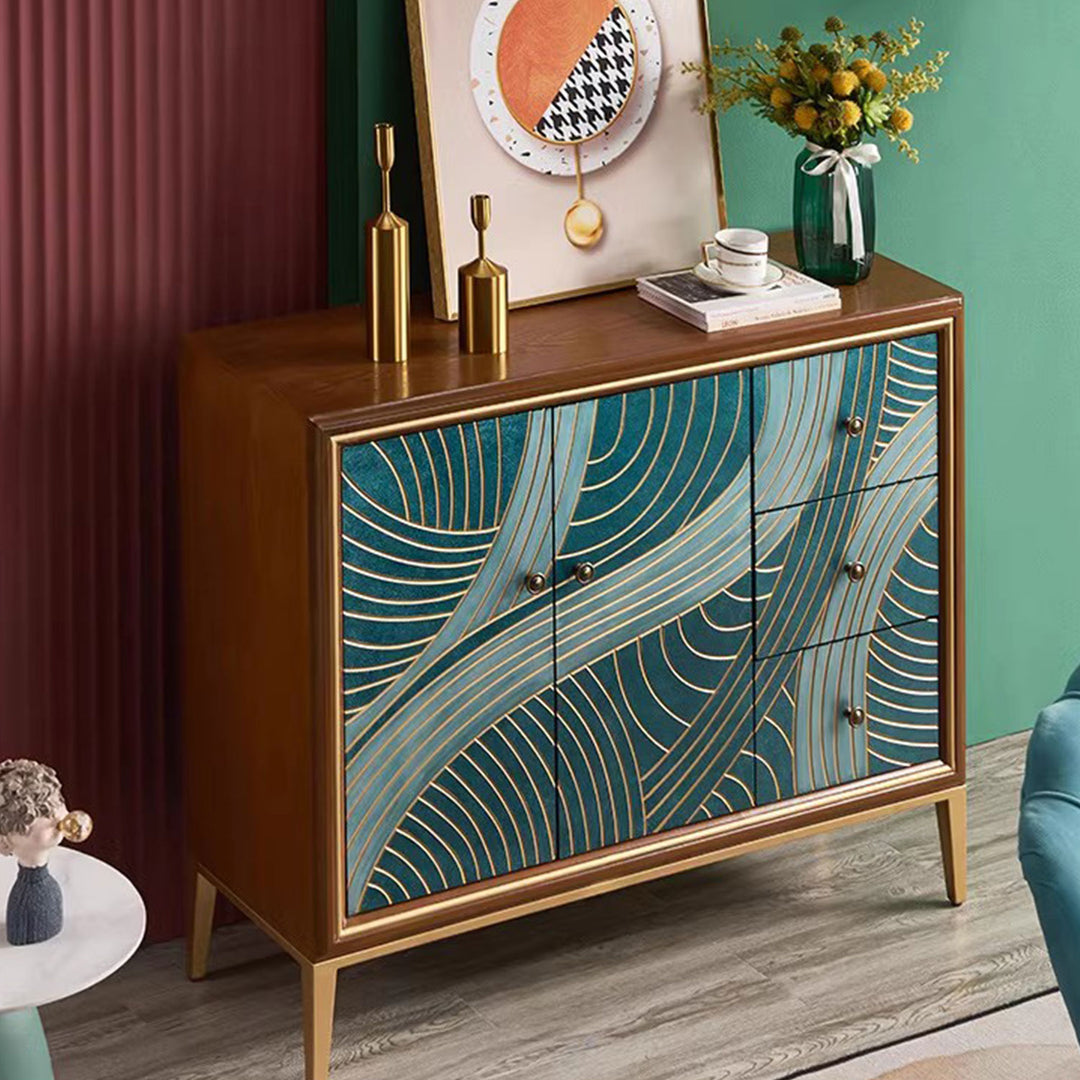 Geometric Wood Carving Sideboard Cabinet