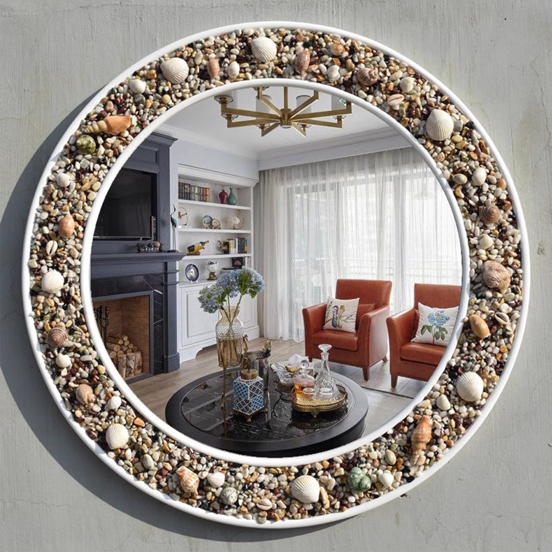 MAS-1781 Masdio Stone Pebbles Round Mirror