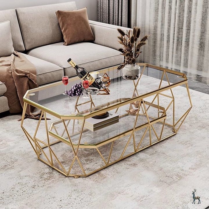 MAS-2308 Masdio Modern Geometric Glass Gold Coffee Table with Light