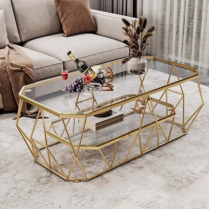 MAS-2308 Masdio Modern Geometric Glass Gold Coffee Table with Light