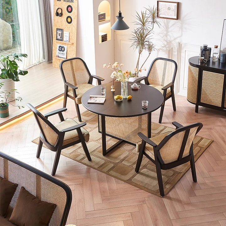 MAS-3290 Masdio Black Rattan Round Dininng Table, Chair