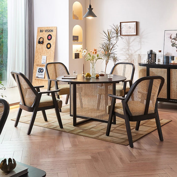 MAS-3290 Masdio Black Rattan Round Dininng Table, Chair