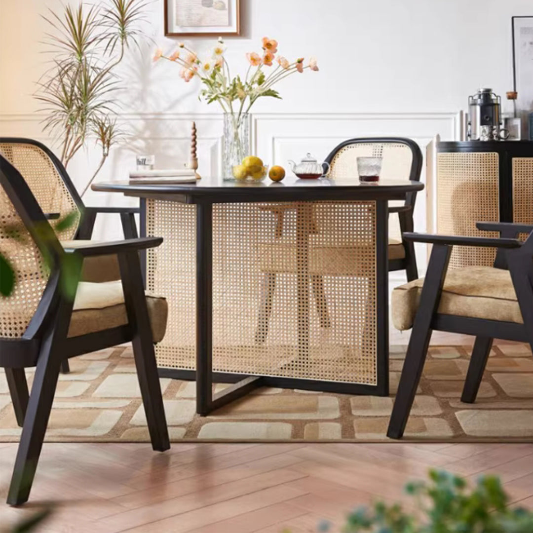 MAS-3290 Masdio Black Rattan Round Dininng Table, Chair