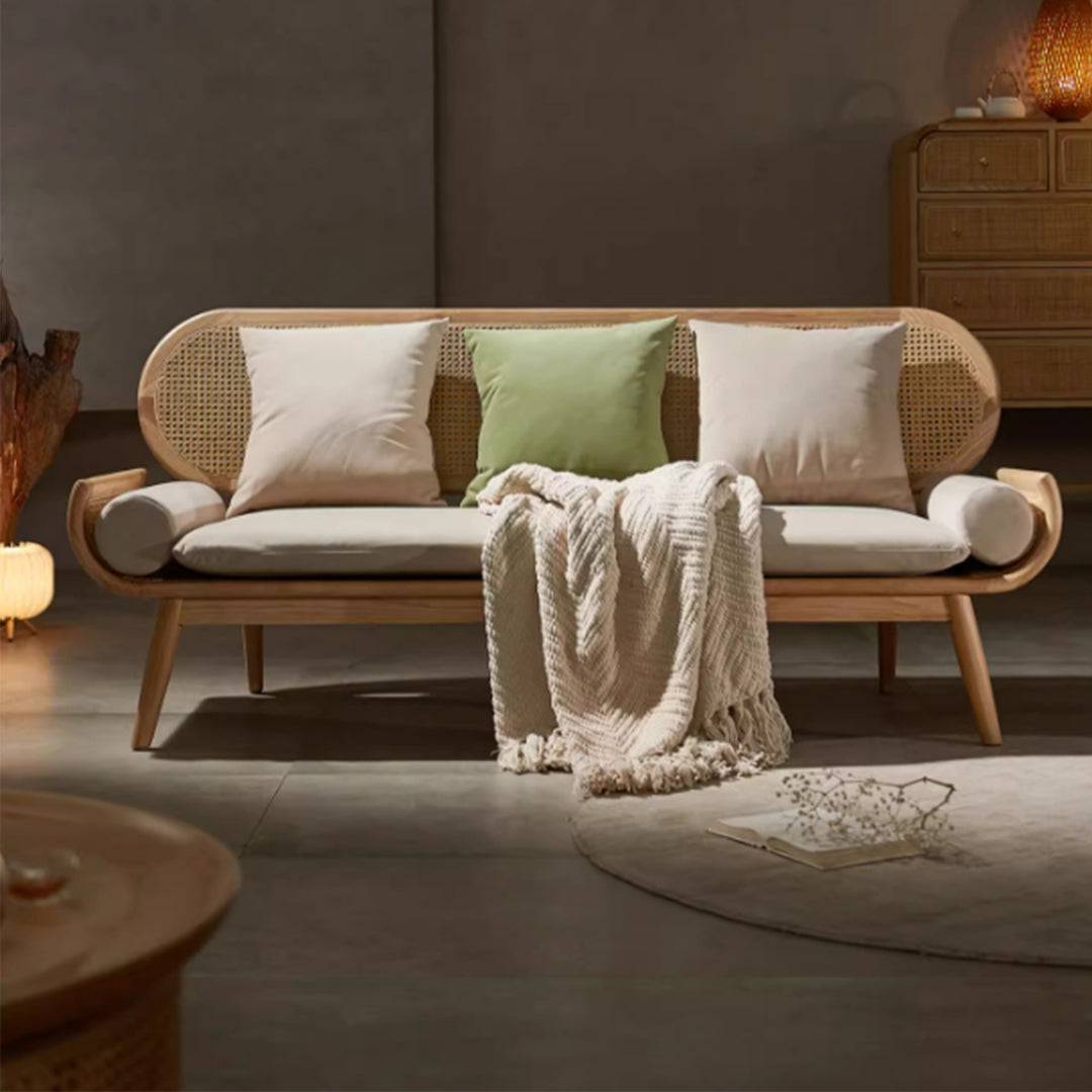 MAS-3298 Masdio Ash Wood Rattan Sofa