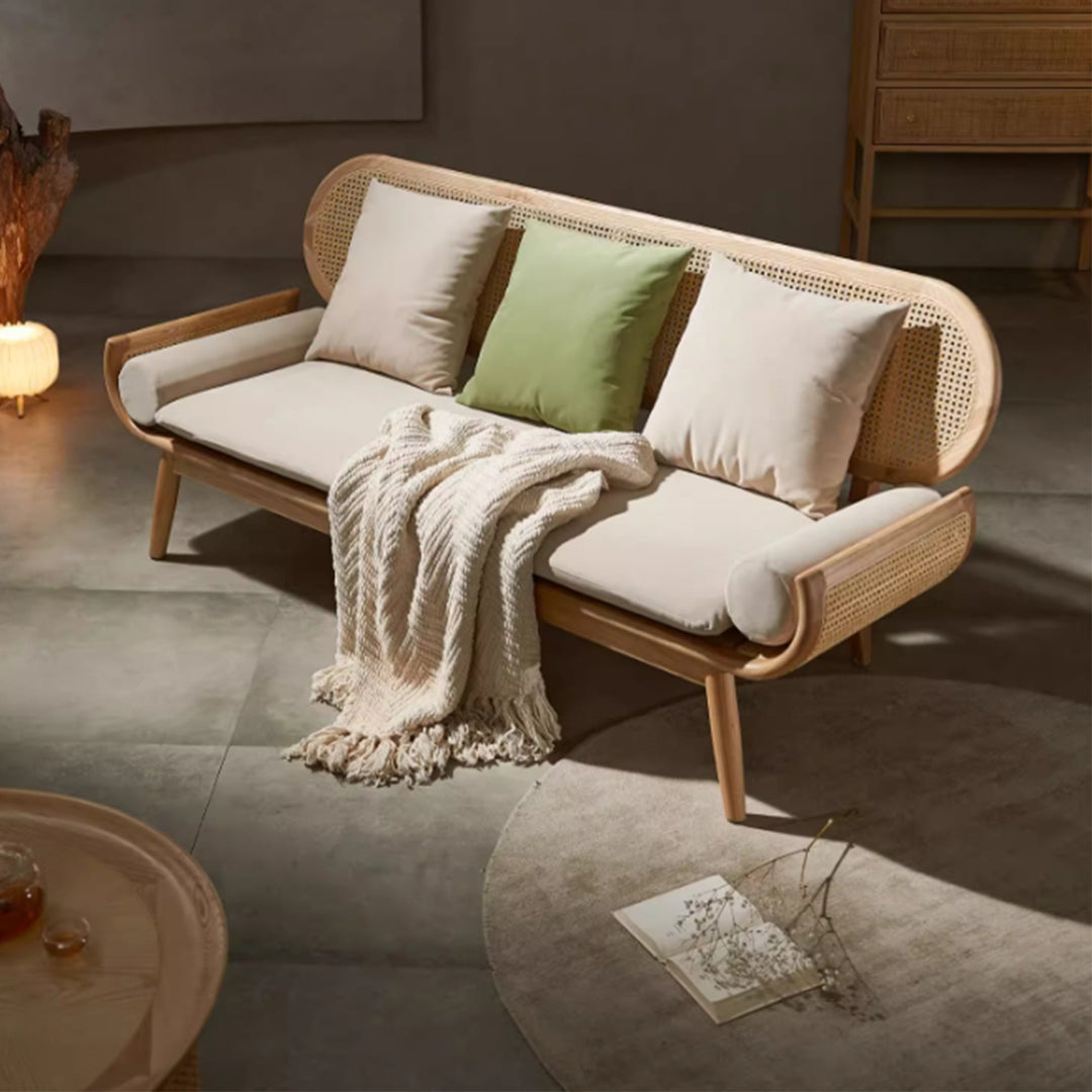 MAS-3298 Masdio Ash Wood Rattan Sofa