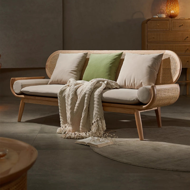 MAS-3298 Masdio Ash Wood Rattan Sofa