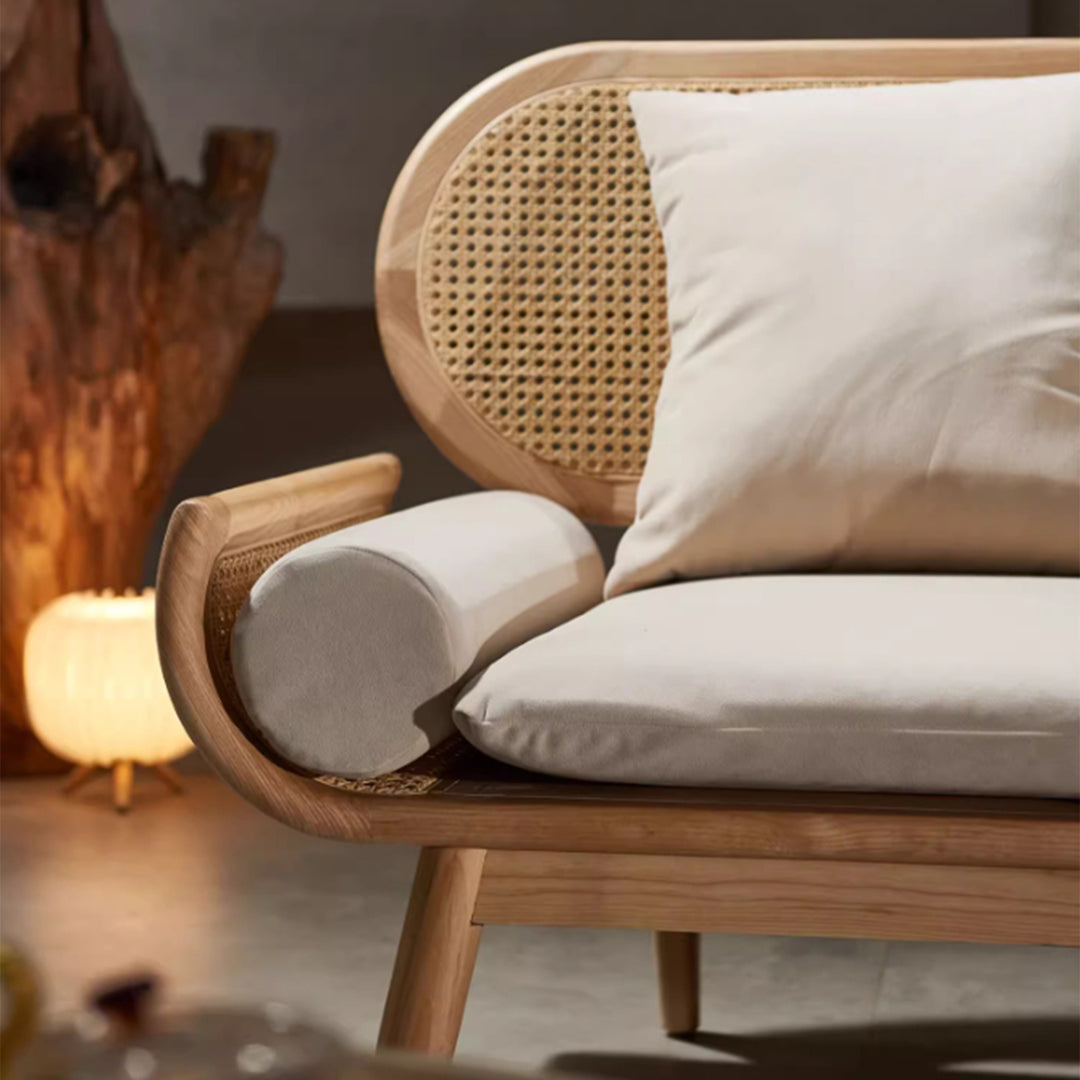 MAS-3298 Masdio Ash Wood Rattan Sofa