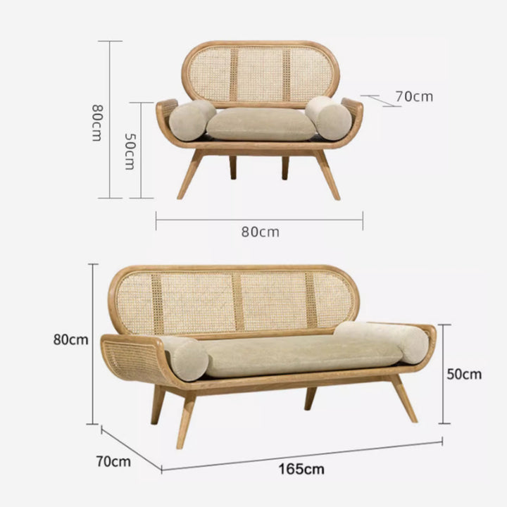 MAS-3298 Masdio Ash Wood Rattan Sofa