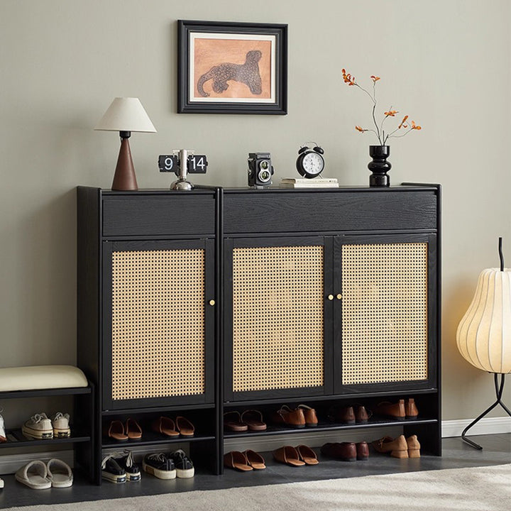 MAS-3313 Masdio Black Rattan Shoes Cabinet