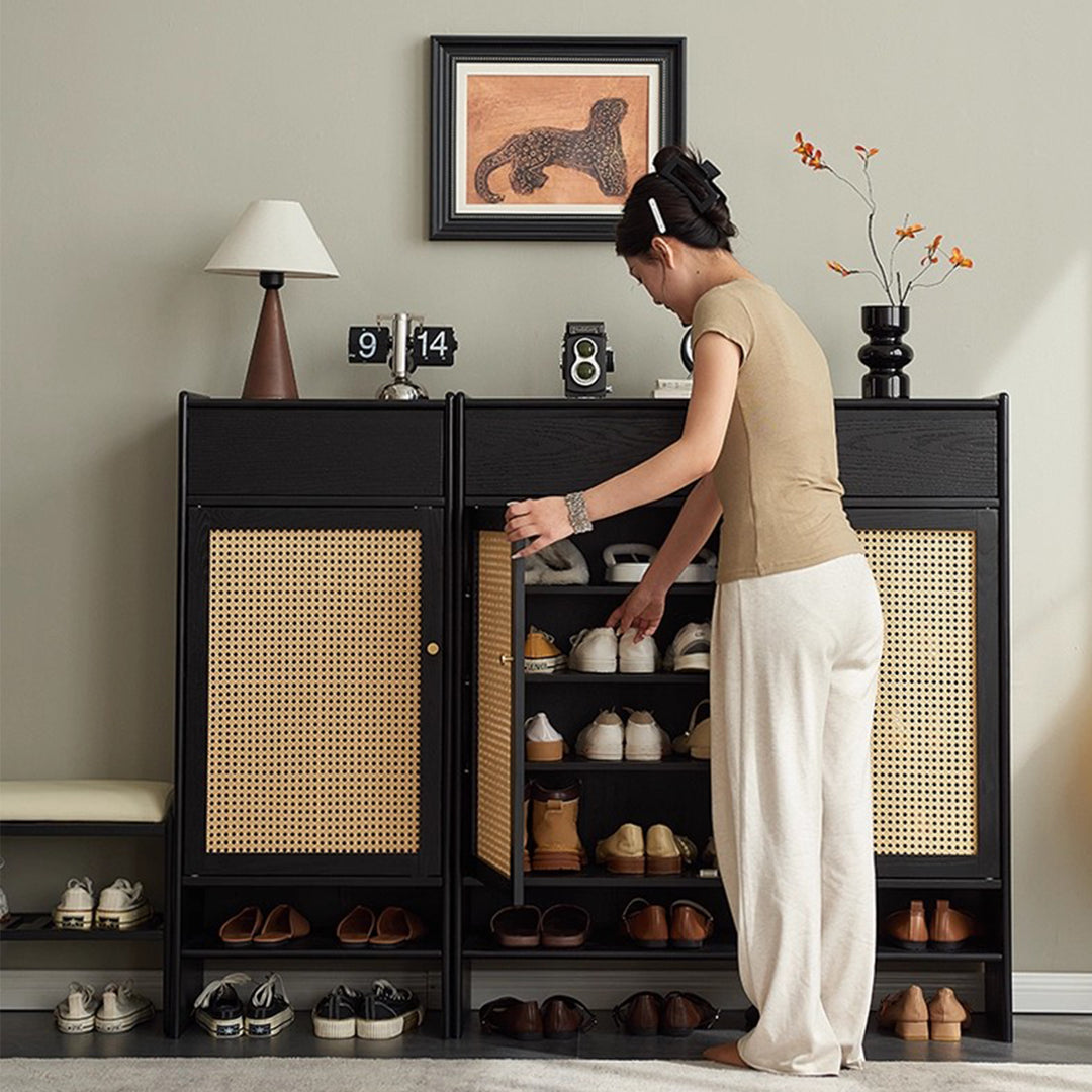 MAS-3313 Masdio Black Rattan Shoes Cabinet